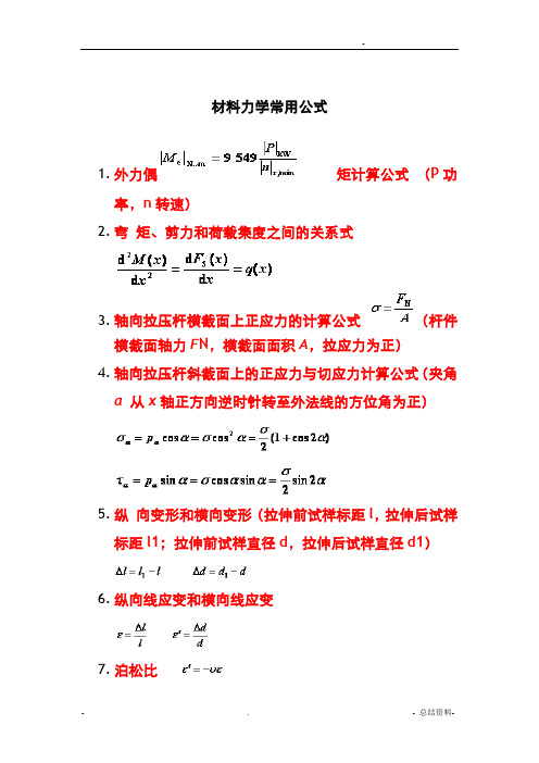 材料力学公式汇总