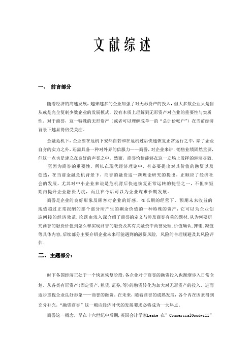 商誉的融资文献综述