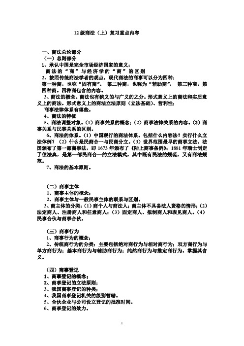商法(上)复习重点内容