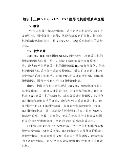 知识┃三种YE3、YE2、YX3型号电机的联系和区别