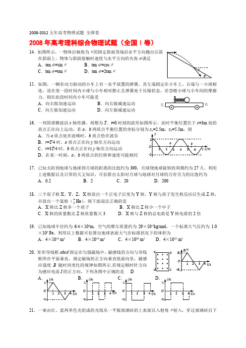 2008-2012五年高考物理试题+答案 全国卷