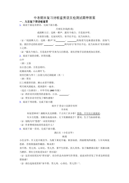中考期末复习诗歌鉴赏语文检测试题带答案