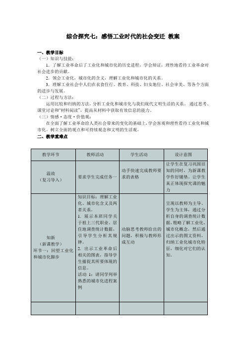 综合探究：感悟工业时代的社会变迁