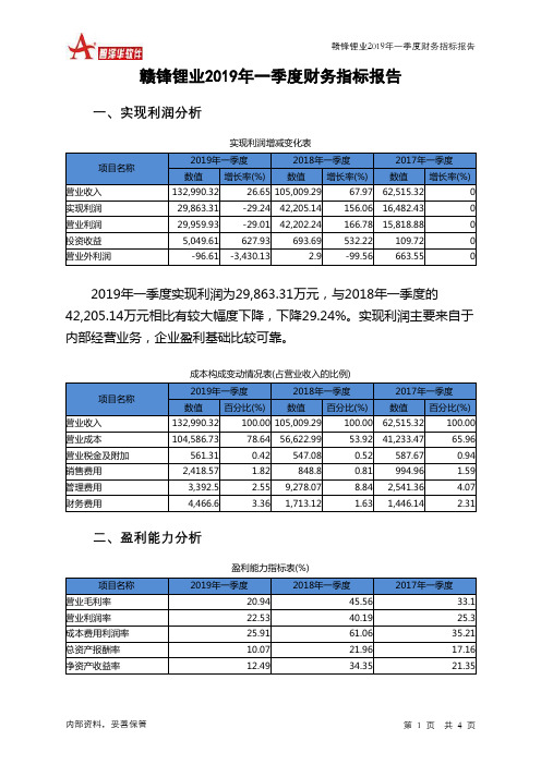 赣锋锂业2019年一季度财务指标报告