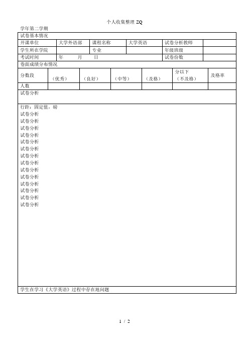 信阳师范学院大学外语部《大学英语》试卷分析