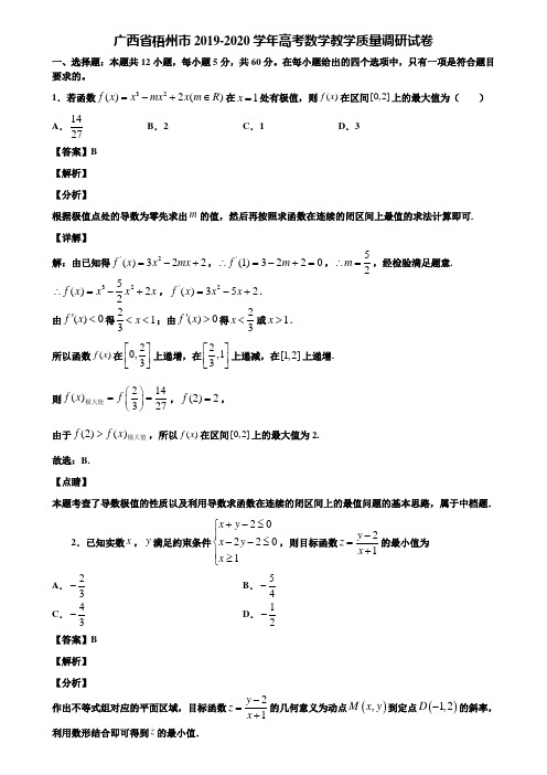 广西省梧州市2019-2020学年高考数学教学质量调研试卷含解析