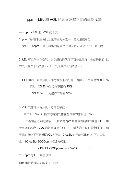 ppm、LEL和VOL的含义及其之间的单位换算