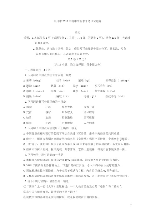 广西省梧州市2018年中考语文试题