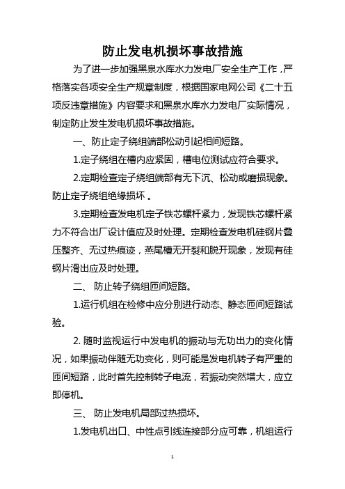 防止发电机损坏事故措施