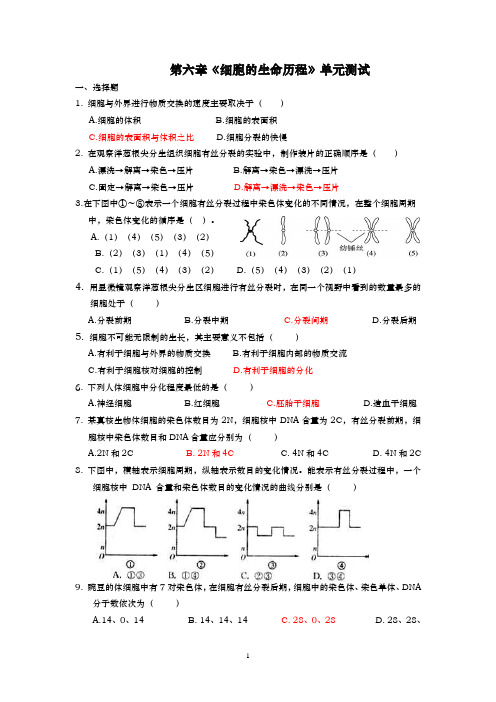 高二生物教案 细胞的生命历程测试题