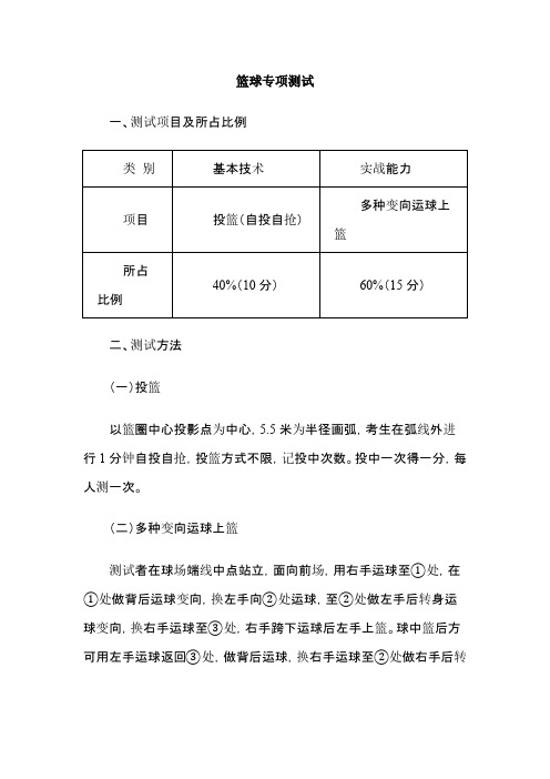 篮球、排球、足球等专项测试方法及评分标准