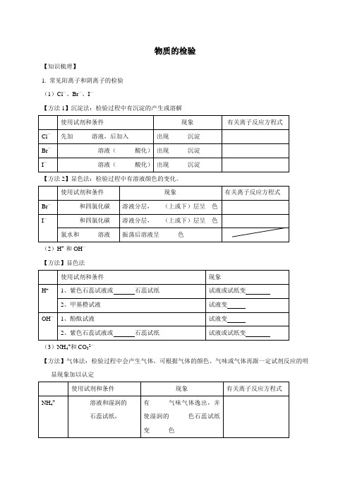 上海财经大学附属北郊高级中学高二化学会考复习—物质的检验