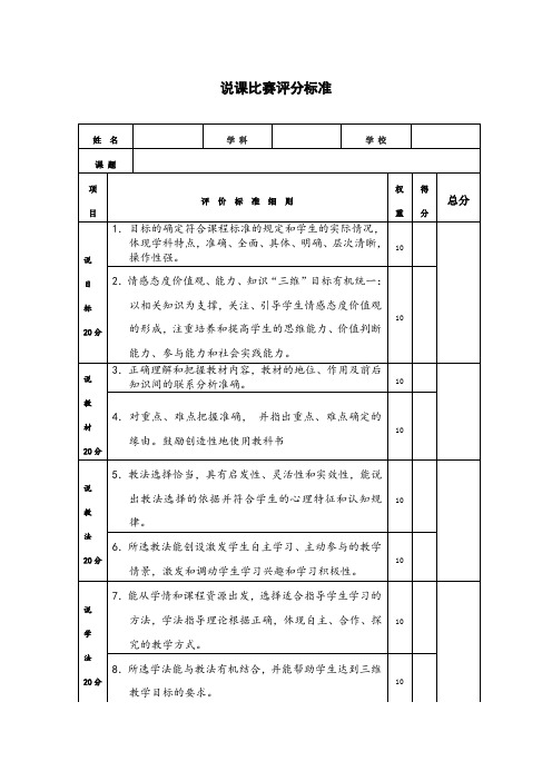说课评分标准