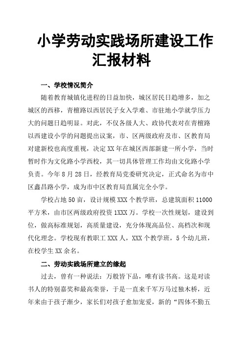 小学劳动实践场所建设工作汇报材料