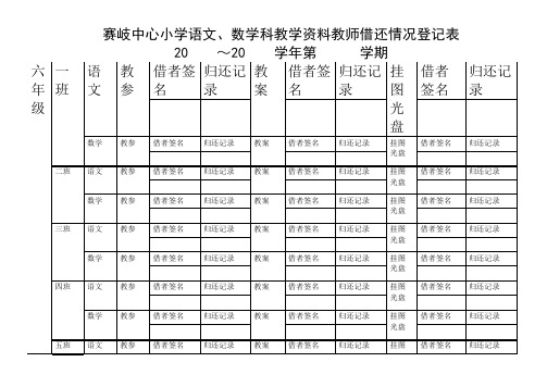 赛岐中心小学语文、数学科教学资料教师借还情况登记表