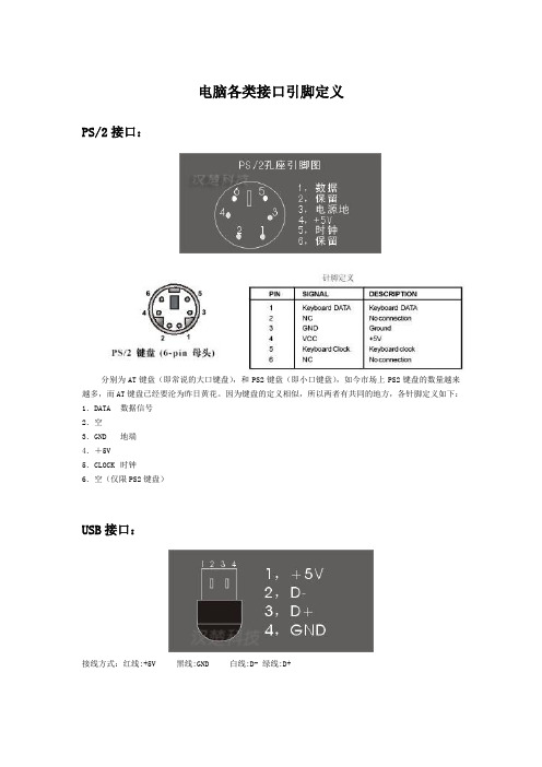 电脑各类接口引脚定义