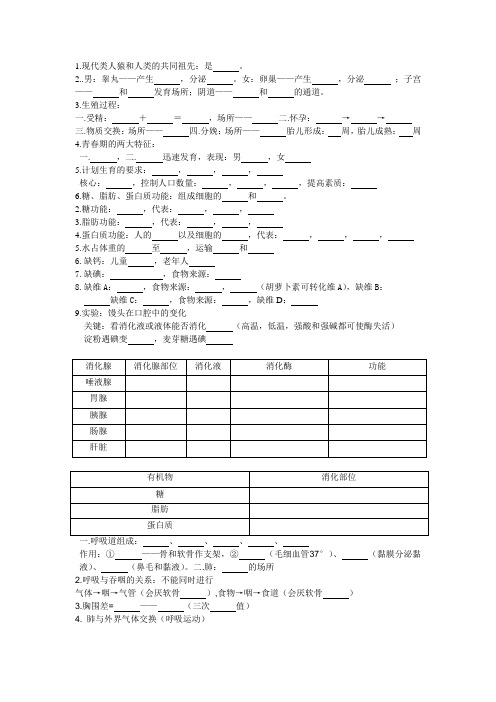 七年级下册生物复习提纲