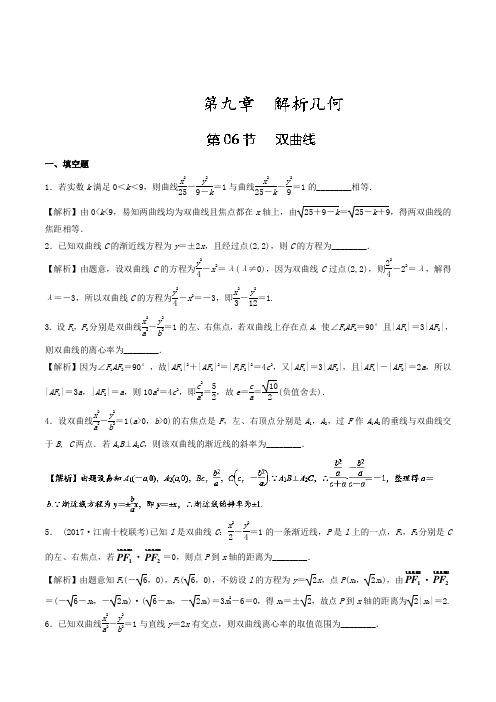专题9-6 双曲线测-2018年高考数学一轮复习讲练测江苏