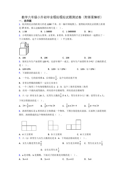 数学六年级小升初毕业模拟模拟试题测试卷(附答案解析)