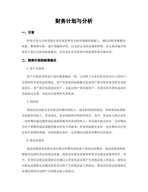 财务计划与分析