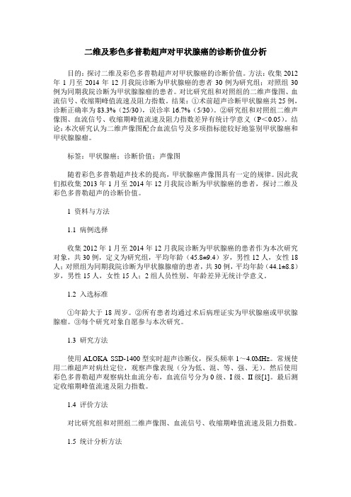 二维及彩色多普勒超声对甲状腺癌的诊断价值分析