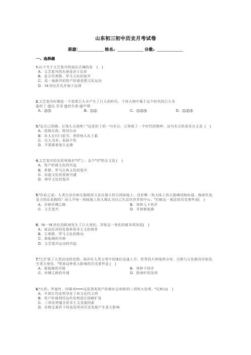 山东初三初中历史月考试卷带答案解析
