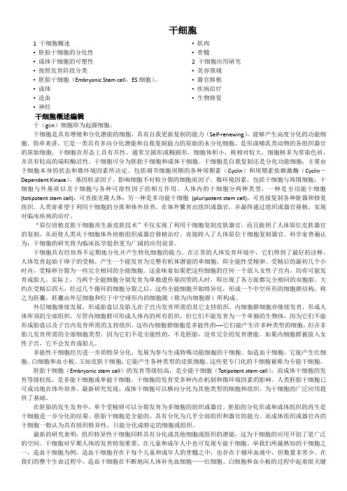 分子生物学笔记：干细胞
