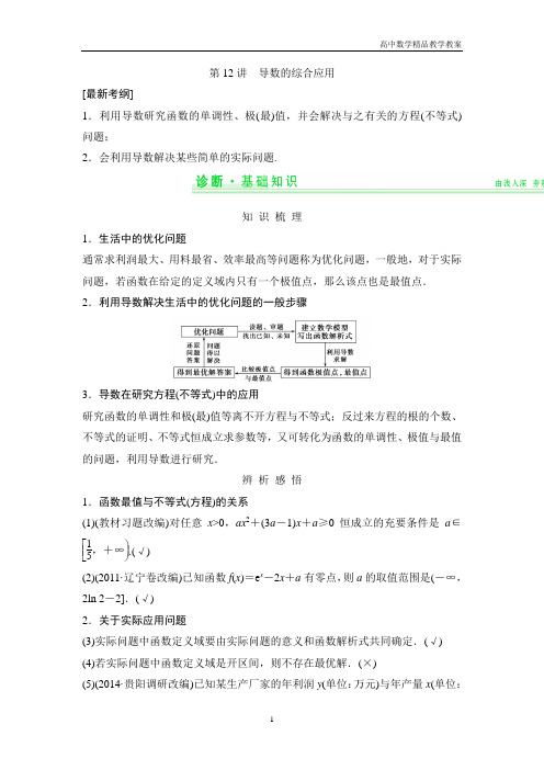 高考数学一轮复习讲义2.12讲 导数的综合应用