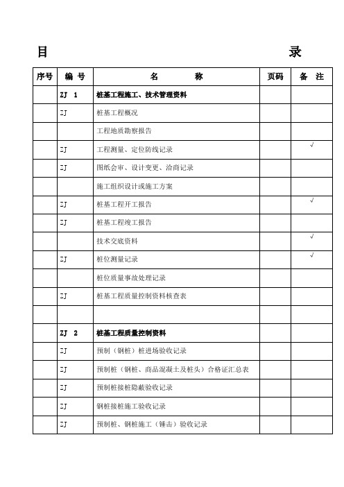 江苏省桩基资料目录及表格