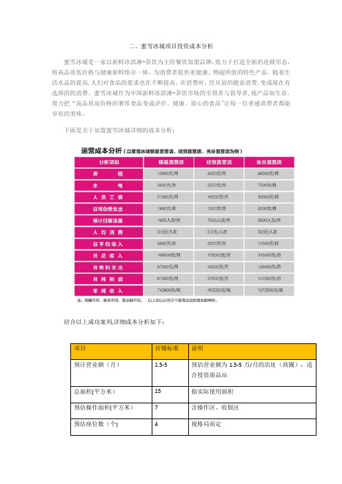 蜜雪冰城项目投资分析