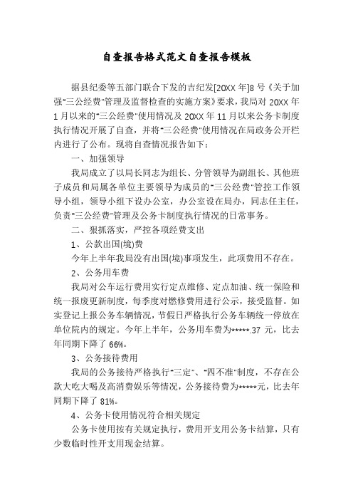 自查报告格式范文自查报告模板