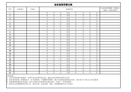 会议室使用登记表