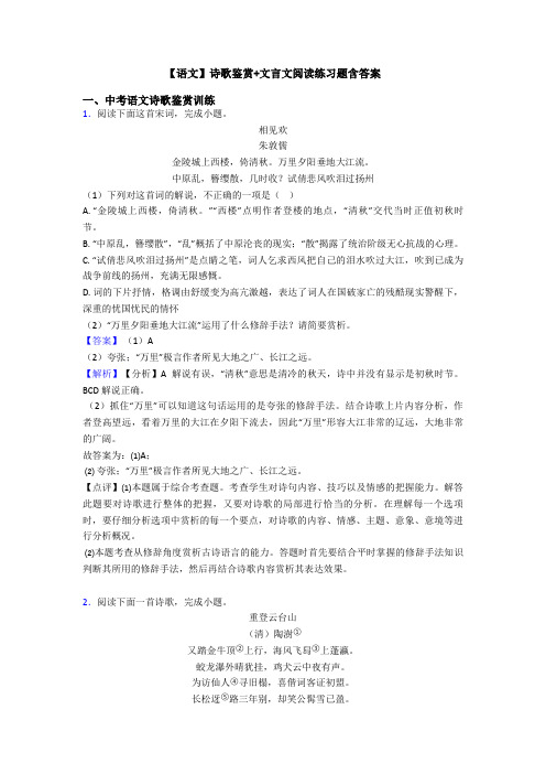 【语文】诗歌鉴赏+文言文阅读练习题含答案 (2)