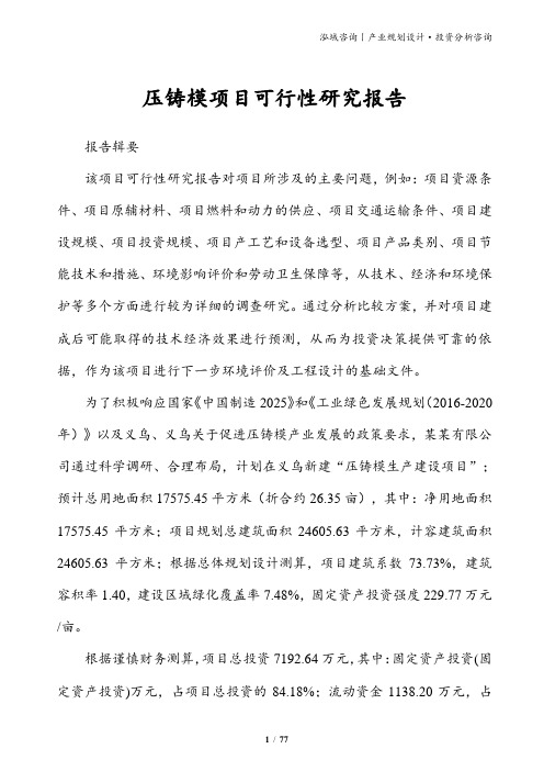 压铸模项目可行性研究报告