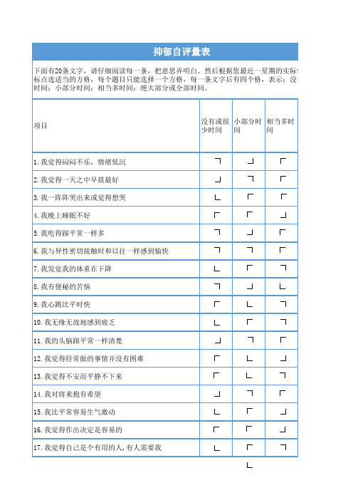 抑郁自评量表(Excel自测版)