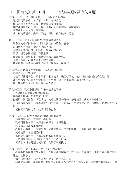 《三国演义》61-70回测试题目名师优秀资料