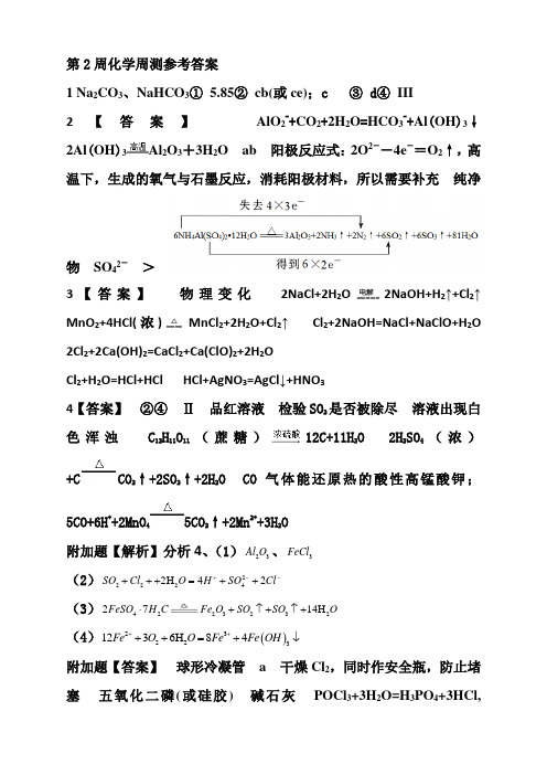 衡水中学2019届高三第2周测试化学答案