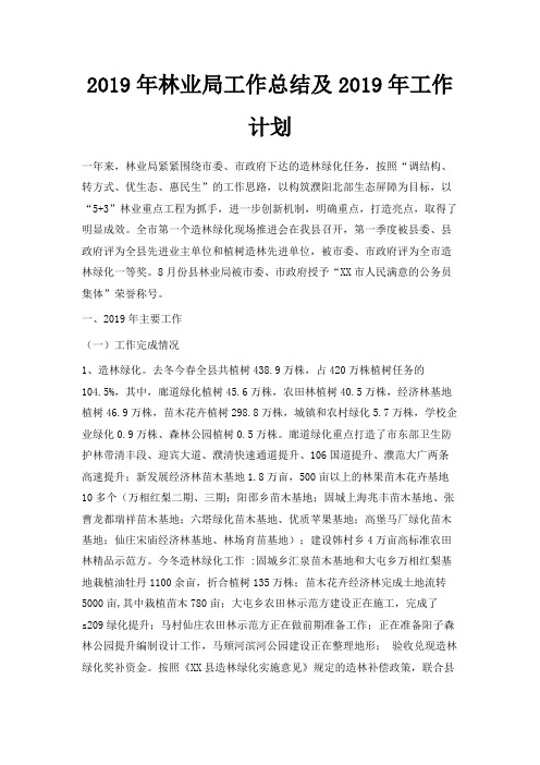 最新-2019年林业局工作总结及2019年工作计划 精品