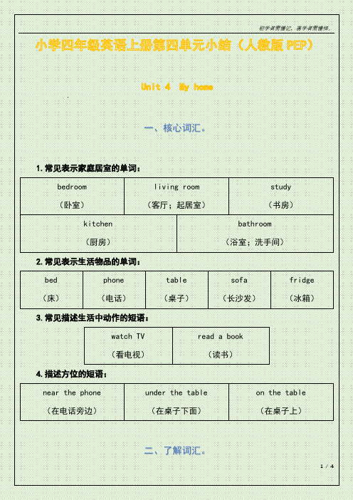 小学四年级英语上册第四单元小结(人教版PEP)