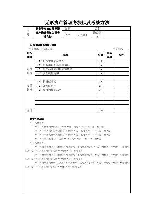 无形资产管理考核以及考核方法