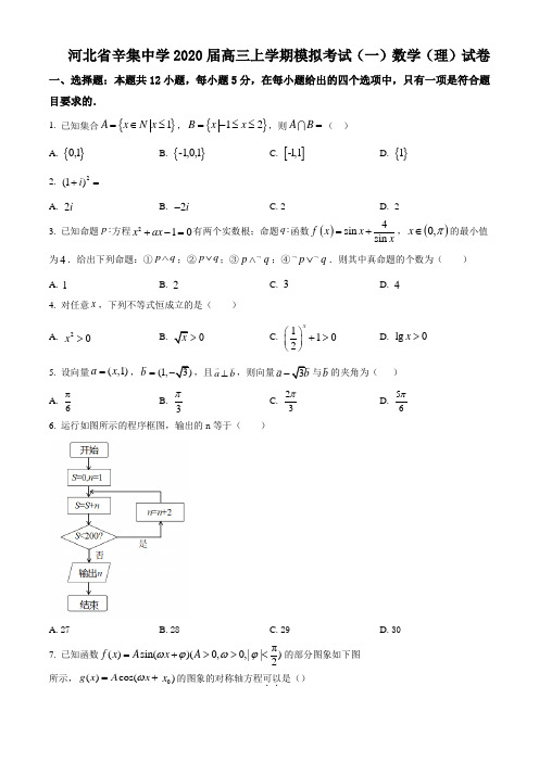 河北省辛集中学高三上学期模拟考试(一)数学(理)试卷