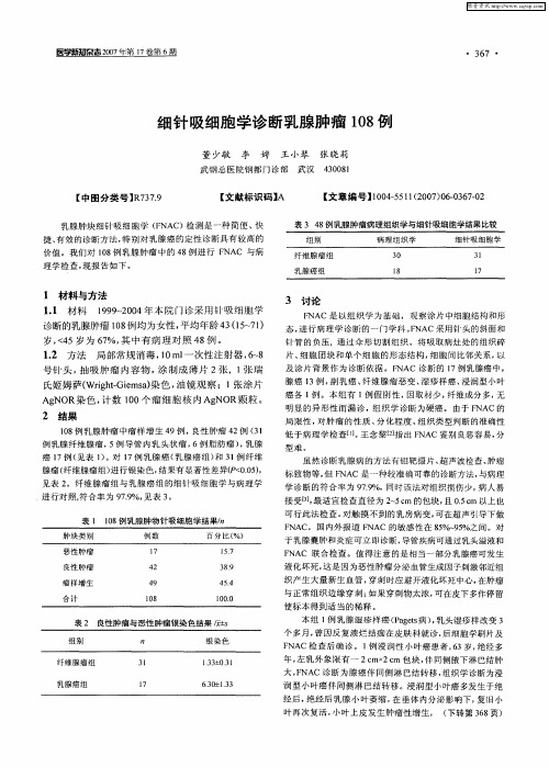 细针吸细胞学诊断乳腺肿瘤108例