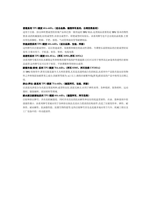 TPU牌号应用指南