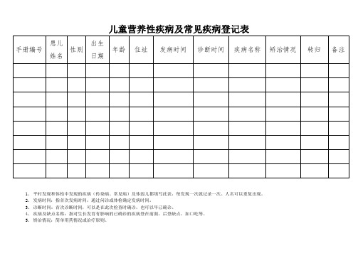 七岁以下儿童疾病登记表
