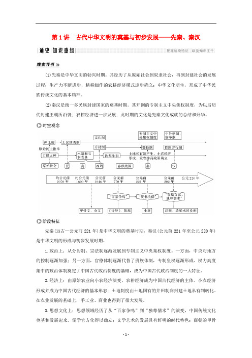 高考历史大二轮复习 中外古代文明的演进 第1讲 古代中华文明的奠基与初步发展——先秦、秦汉练习