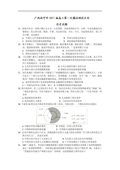 2018届高三第一次模拟测试文综历史试题 含答案