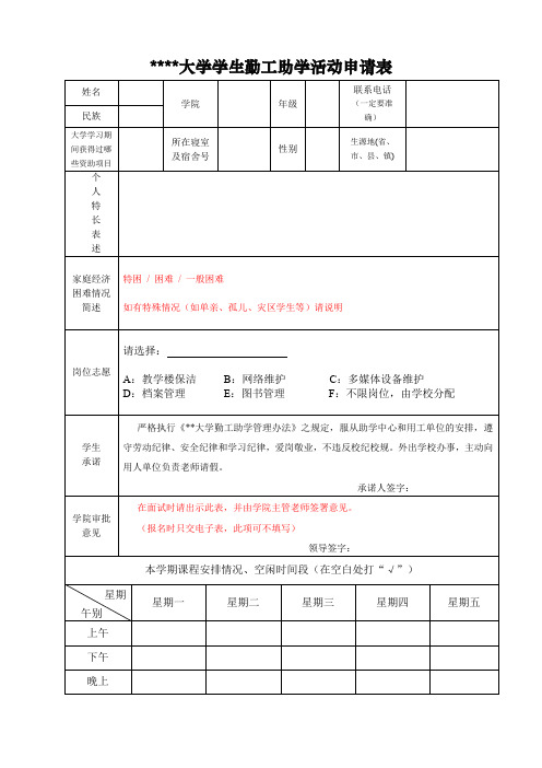 西南大学学生勤工助学活动申请表【模板】