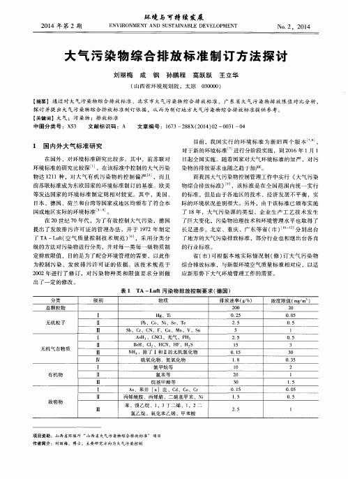 大气污染物综合排放标准制订方法探讨