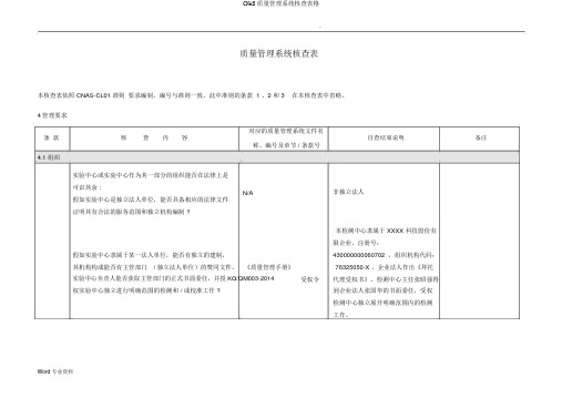 CNAS质量管理体系核查表格