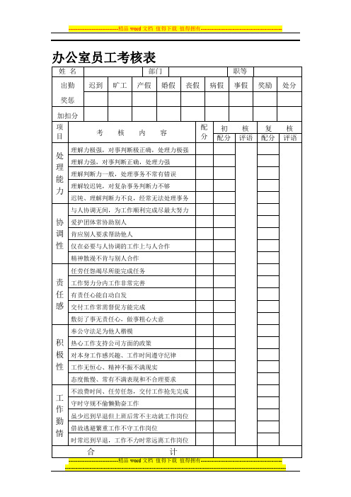 正式员工考核表